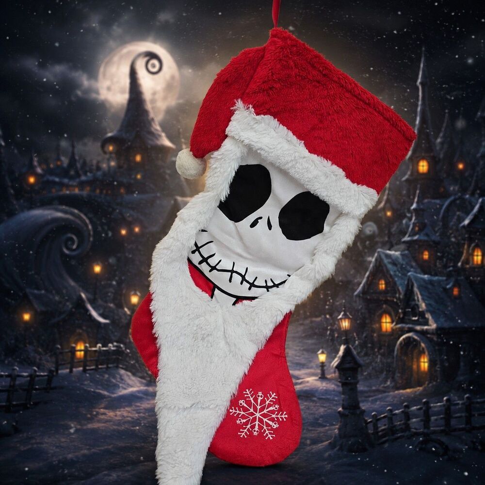 Disney Nightmare Before Christmas Santa Jack Skellington Plush Stocking Decor
